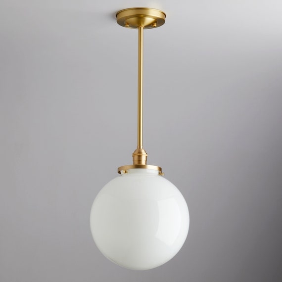 Pendant Light Classic Satin Gold Tone Hardware Milk Glass Sphere Chain Hung