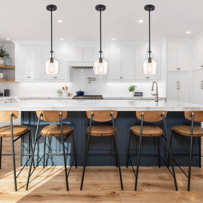 Pendant Light Clear Bell Glass Matte Black Rod Minimalist