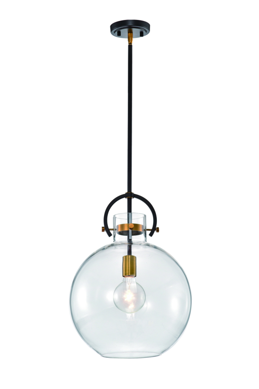 Pendant Light Clear Glass Bell Shade Two-Tone Bronze Antique Gold Finish