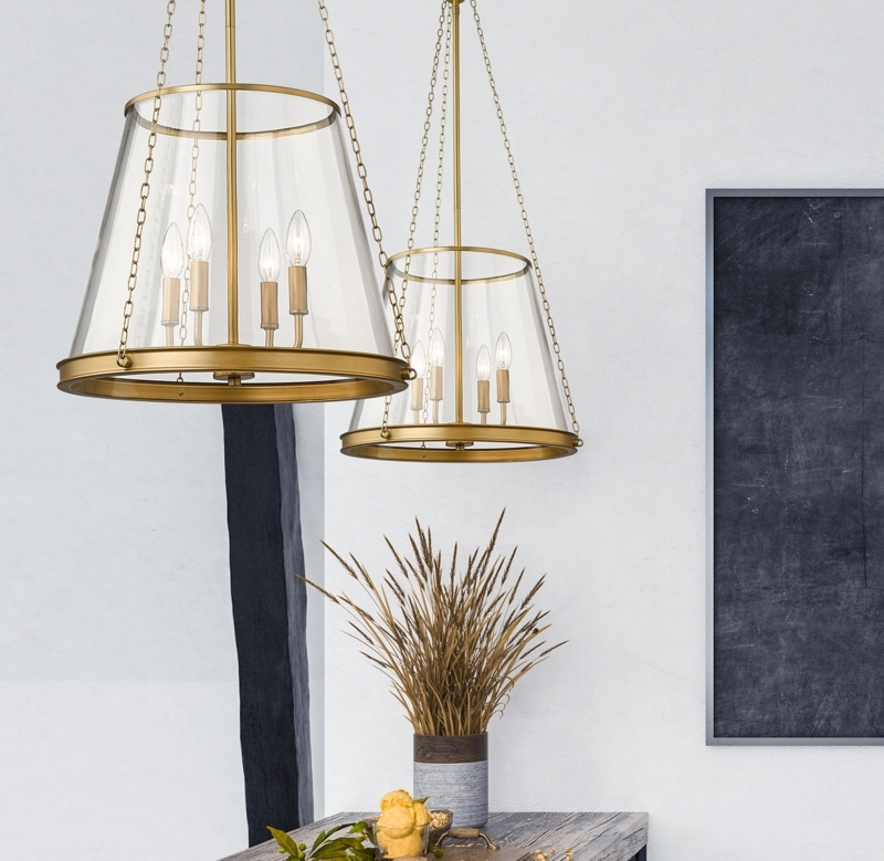 Pendant Light Clear Glass Cone Rubbed Brass Transitional Fixture