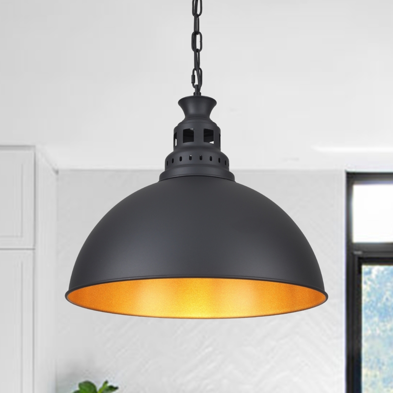 Pendant Light Clear Glass Diffuser Matte Black Dome Exposed Bulb