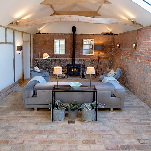 Pendant Light Clear Glass Dome on Exposed Attic Beams