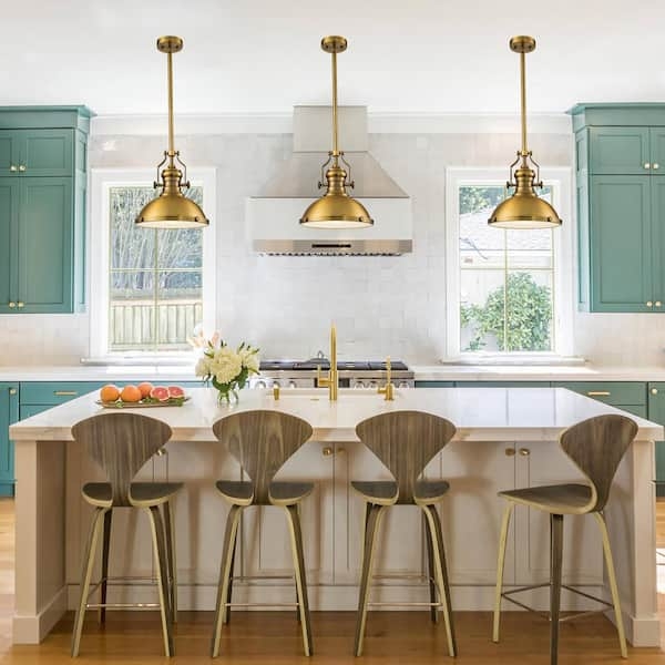 Pendant Light Clear Glass Dome Shade Antique Brass Industrial Farmhouse