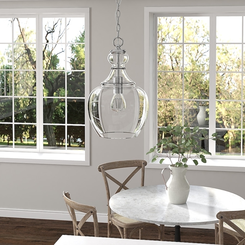 Pendant Light Clear Glass Drum Shade Brushed Nickel Transitional