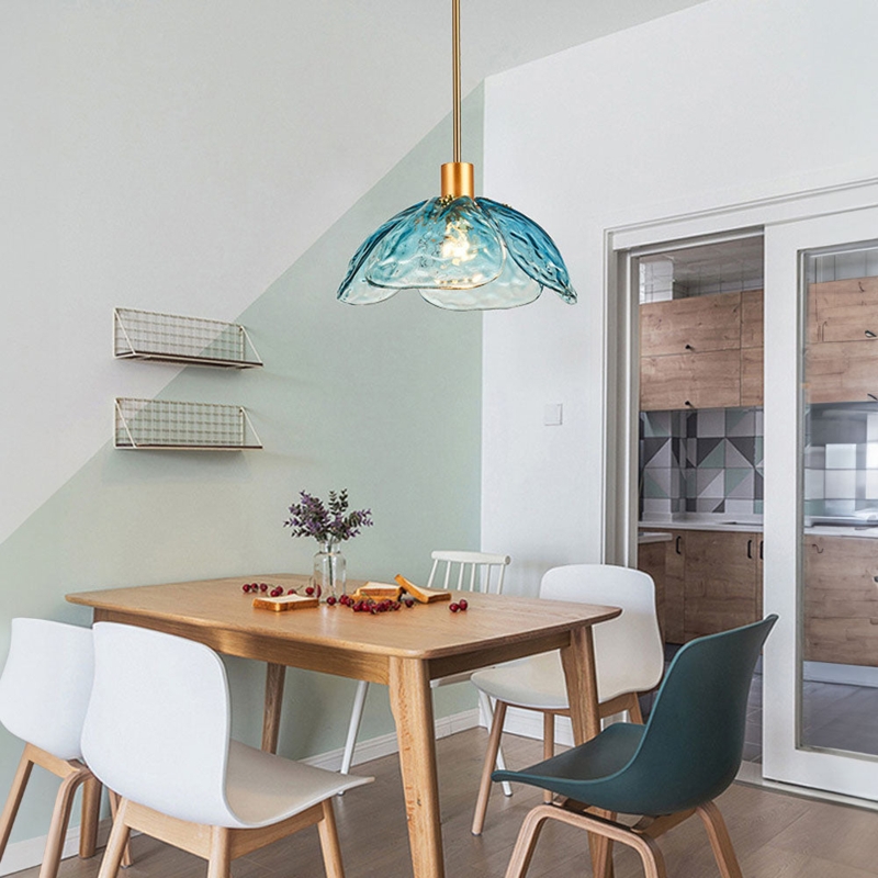Pendant Light Clear Glass Petal Shade Brushed Brass Rod Floral