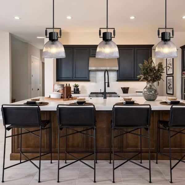 Pendant Light Clear Glass Tapered Shade Matte Black Farmhouse Frame