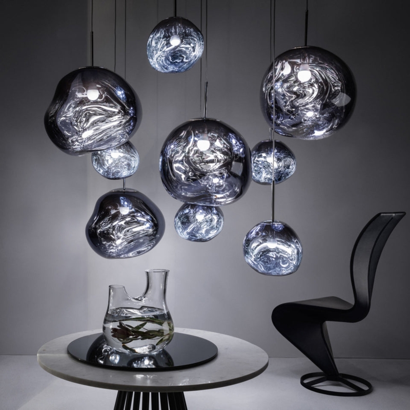 Pendant Light Cluster Organic Distorted Silhouette Mirror Finish