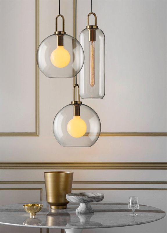 Pendant Light Cluster: Staggered Smoked Glass and Brass Globes