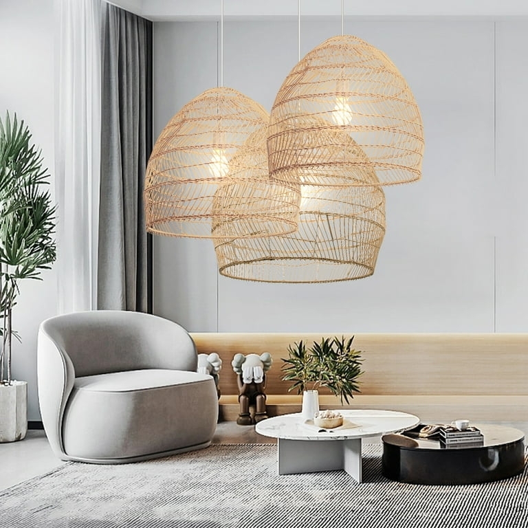 Pendant Light: Coastal Bohemian Oversized Woven Rattan Basket Lamp