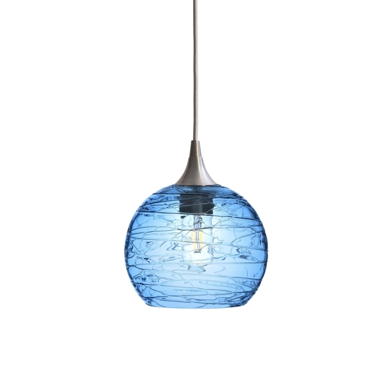 Pendant Light Coastal Steel Blue Spun Glass Texture Brushed Nickel