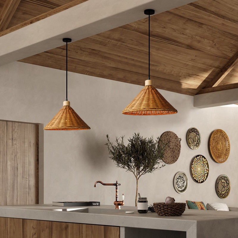 Pendant Light Coastal Teardrop Silhouette Woven Rattan Pendant Lamp