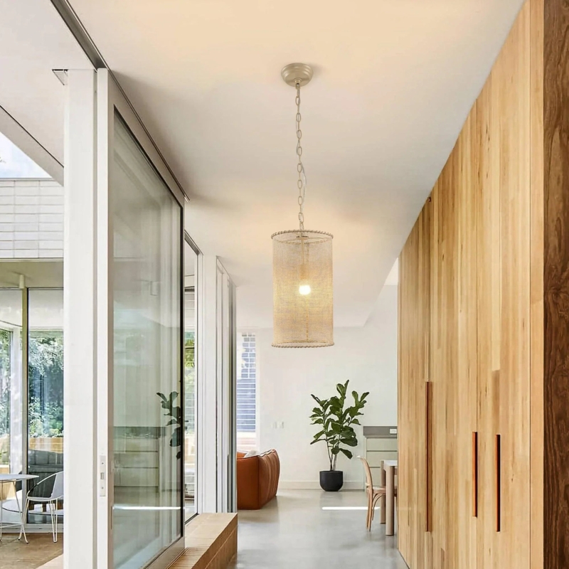 Pendant Light: Coastal Three Tiered Wooden Bead Chandelier