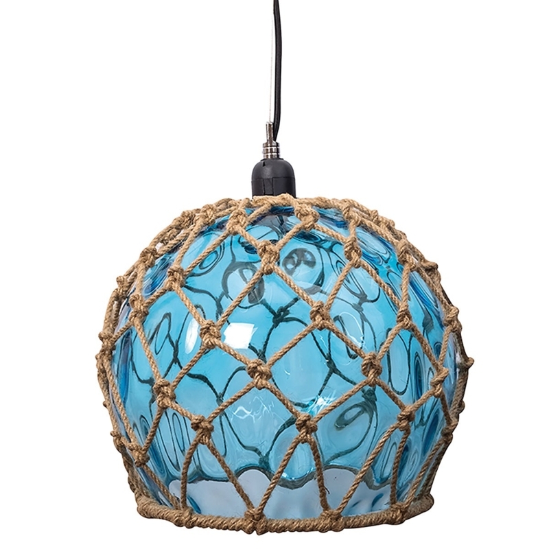 Pendant Light Cobalt Blue Glass Buoy Shape Rope Netting