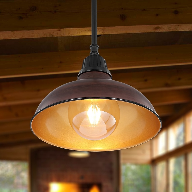 Pendant Light Copper Dome Wood Toned Neck Industrial Pendant
