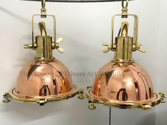 Pendant Light Copper Ribbed Glass Cargo Style Fixture