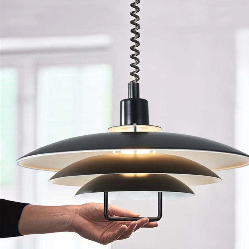Pendant Light Cream Matte Tiered Shade Adjustable Pulley Scandi