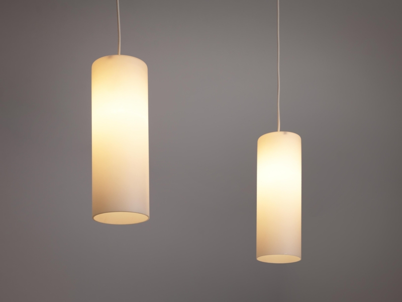 Pendant Light, Cylindrical Matted Glass with Brass Fitter