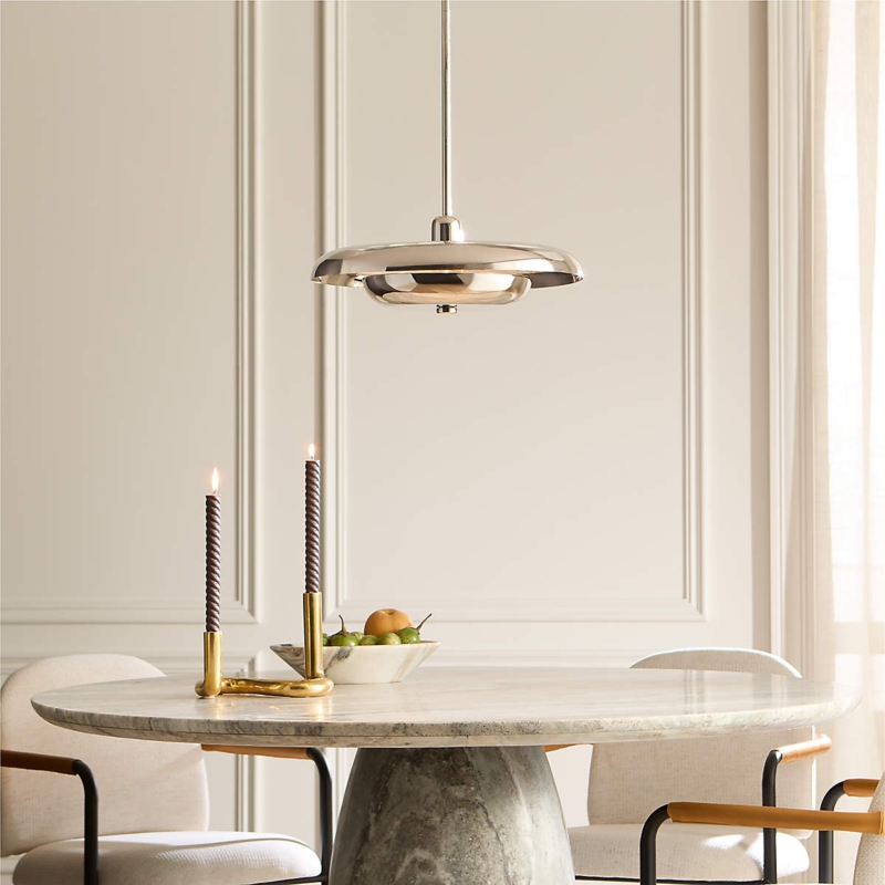 Pendant Light Deep Dome Polished Nickel Oversized Metal Fixture
