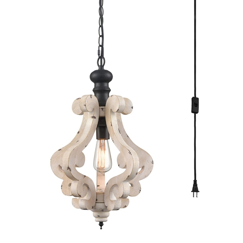 Pendant Light Distressed Wood Plug-in Pendant Geometric Farmhouse Nook