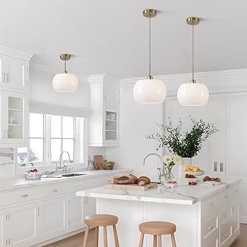 Pendant Light Dome Nested Globe Two Tone Fixture Gold White Mid Century