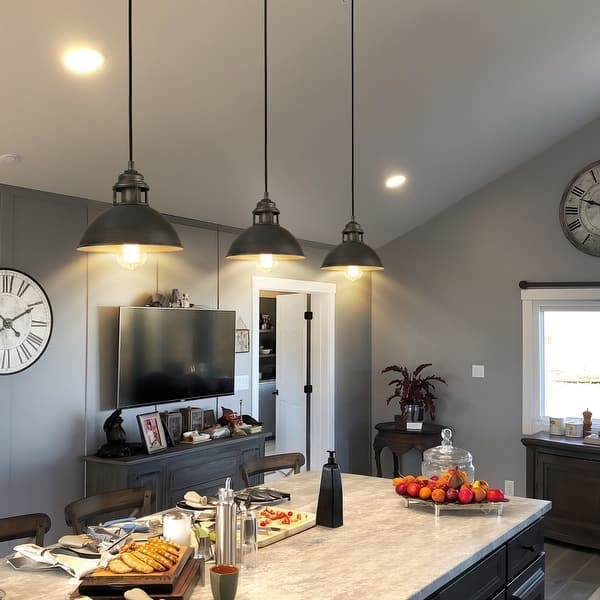 Pendant Light Dome Silhouette Brushed Silver Farmhouse Pendant Lamp
