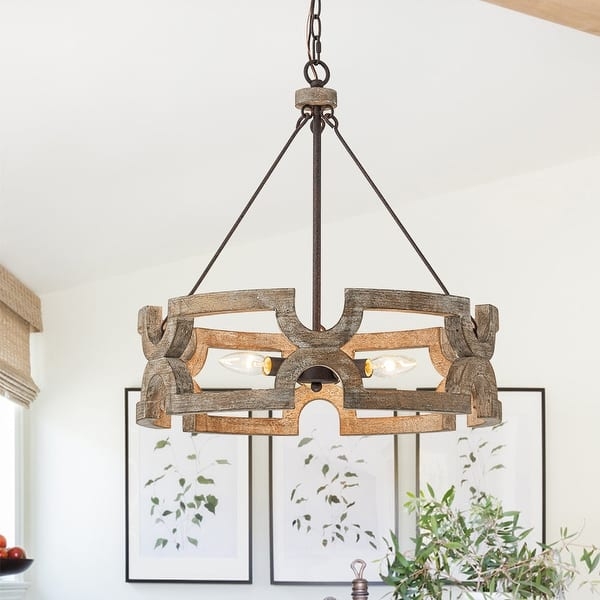 Pendant Light Drum Distressed Wood Slats Candelabra Interior Rustic