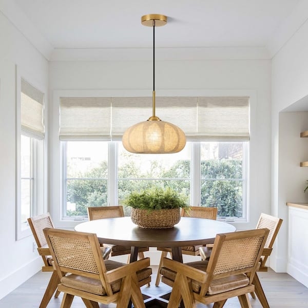 Pendant Light: Earthy Woven Dome Shade, Boho Style