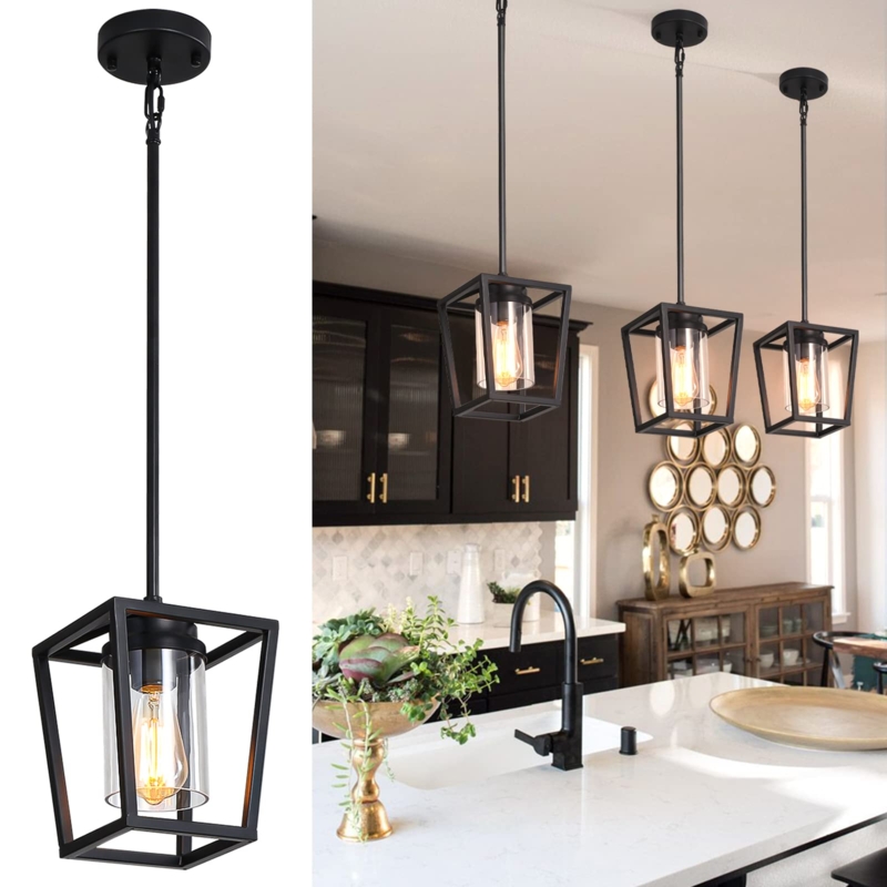 Pendant Light Farmhouse Cage with Clear Glass | Lantern