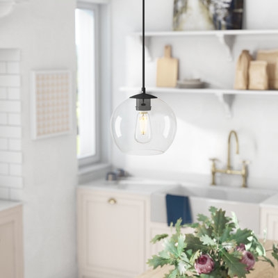 Pendant Light: Farmhouse Clear Glass Bell Shade with Exposed Bulb