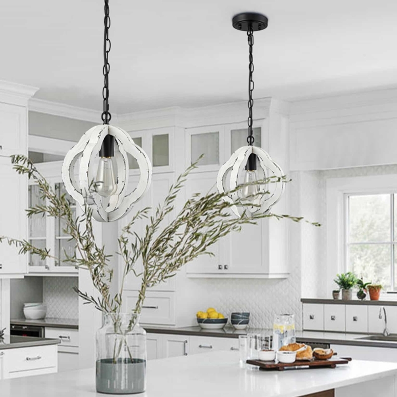 Pendant Light Farmhouse Lighting Distressed Geometric Cage Curved Slats