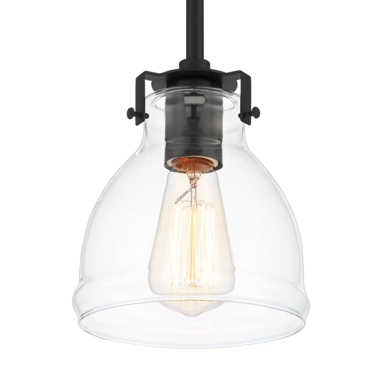 Pendant Light Farmhouse Matte Black with Clear Bell Glass Shade