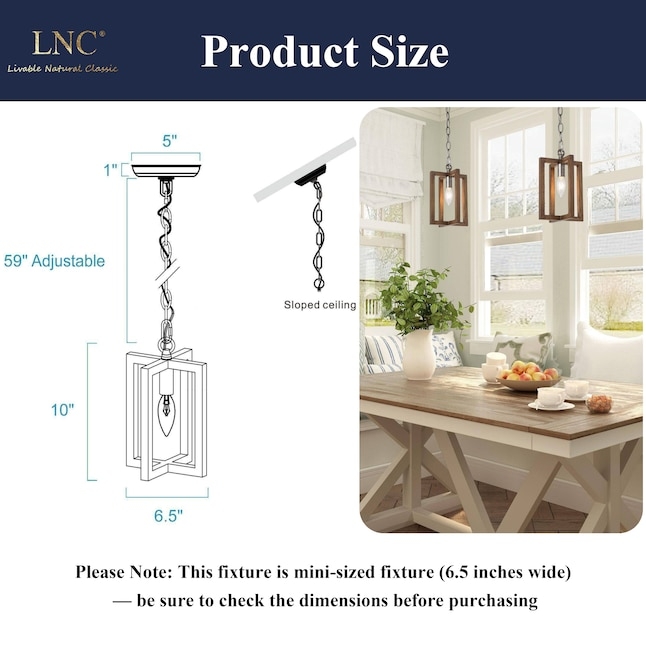 Pendant Light Farmhouse Mini Lantern with Grey Metal and Wood Tone Frame