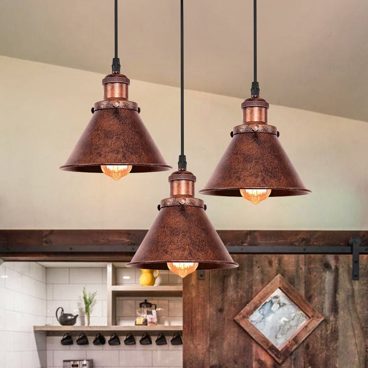 Pendant Light Fluted Rim Antique Copper Finish with White Interior