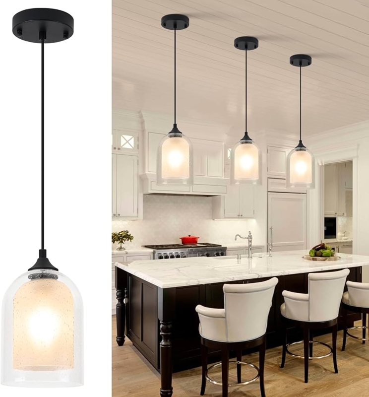 Pendant Light, Frosted Glass Cylinder Shade with Dark Metal Hardware