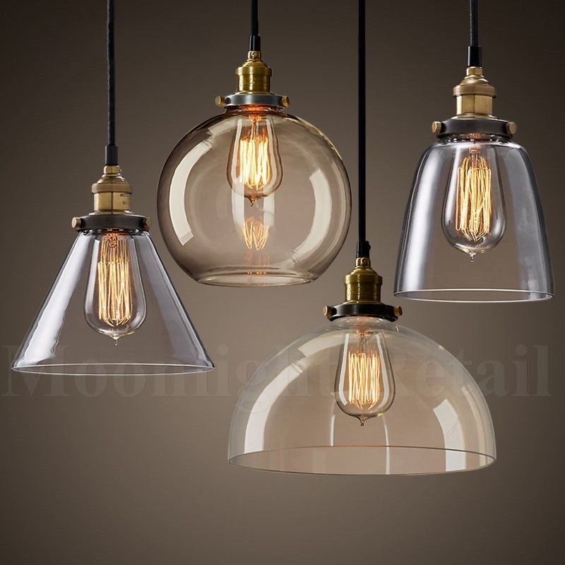 Pendant Light: Funnel Glass Shade Antique Bronze Industrial Retro