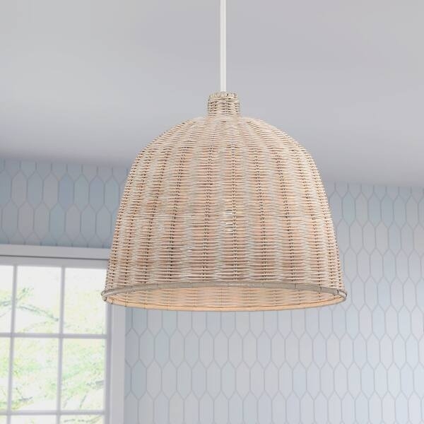 Pendant Light Geometric Cage Two-Tone Taupe Wood Grained Band