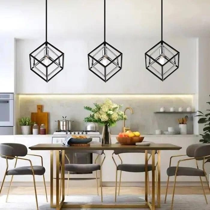 Pendant Light Geometric Cube Frame Matte Finish Small Space Industrial