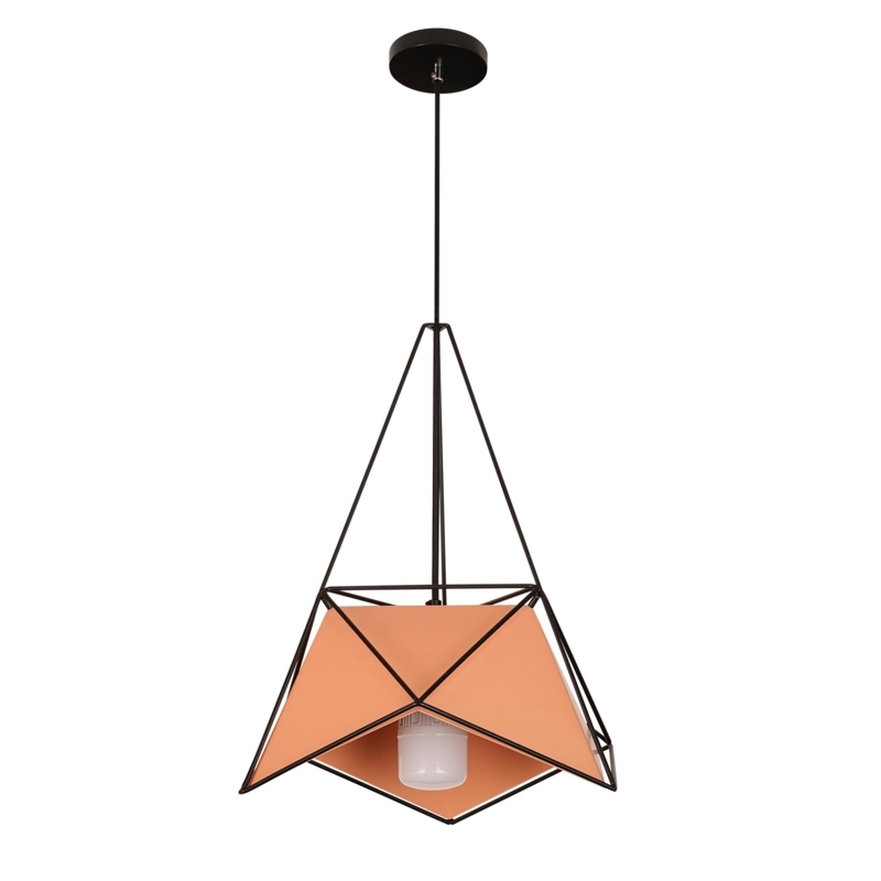 Pendant Light Geometric Frame Industrial Style Warm Orange Glow Core