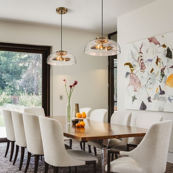 Pendant Light Glass Dome Shades Gold Metal Frame Horizontal Bar