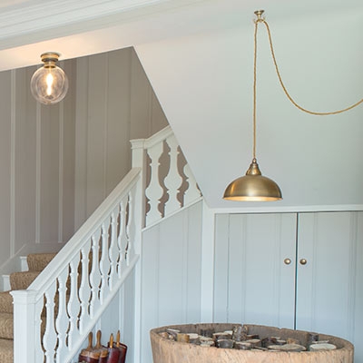 Pendant Light Glass Lantern with Braided Flex Cord