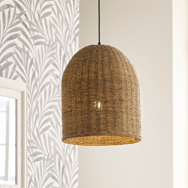 Pendant Light Globe Cage Wood Toned Finish Rustic Industrial