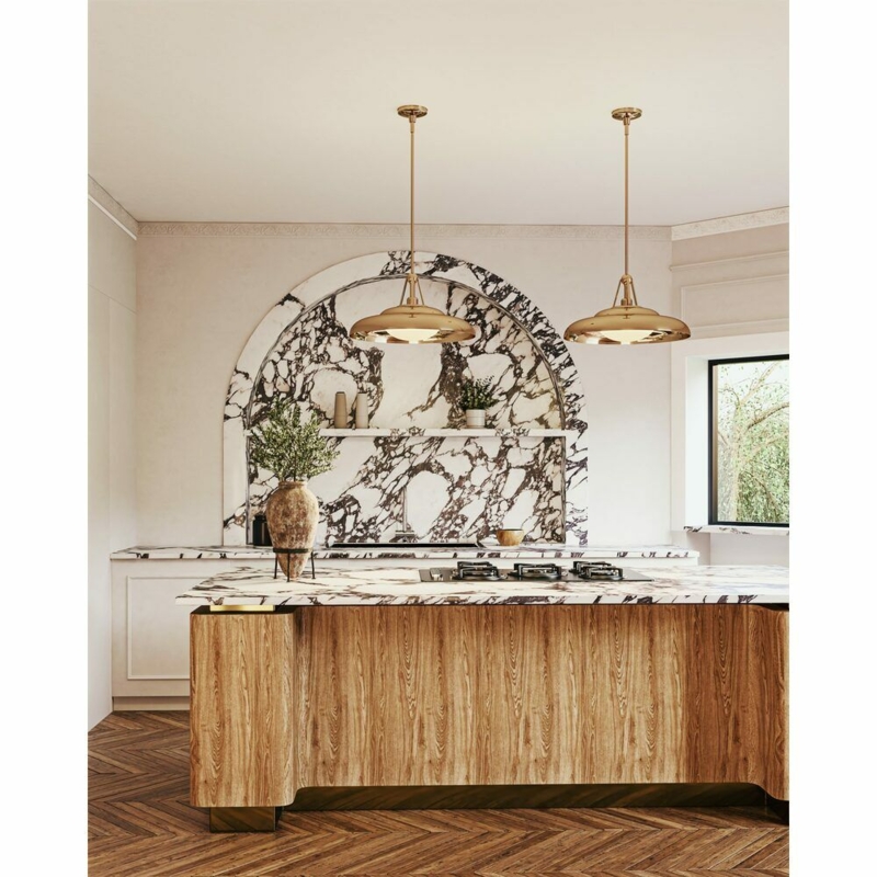 Pendant Light Glossy Opal Dome Polished Brass Downrod Modern