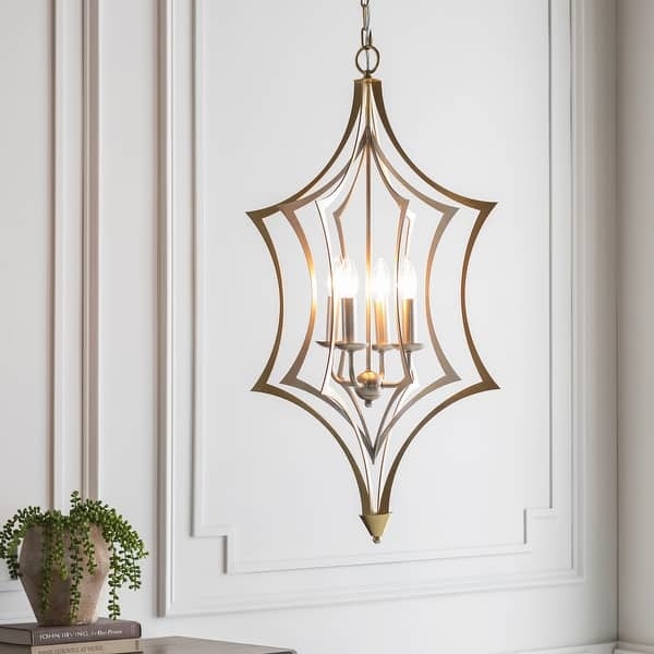 Pendant Light Gold Drum Shade White Fabric Three-Light Kitchen Island