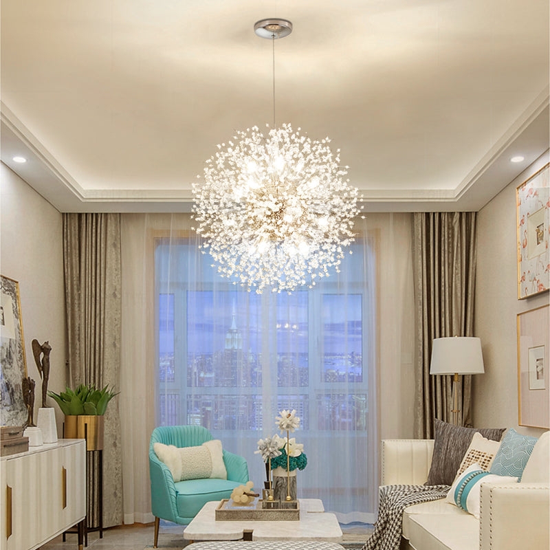 Pendant Light Gold Electroplated Wireframe with Faceted Crystals Globe