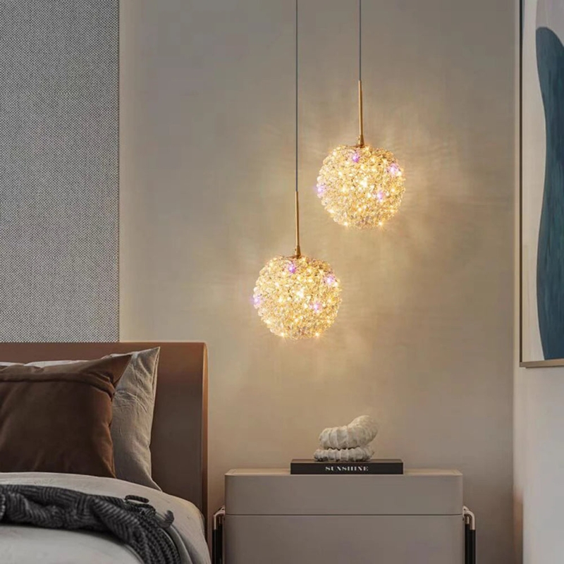 Pendant Light, Gold Geometric Silhouette, Faceted Crystal Shade