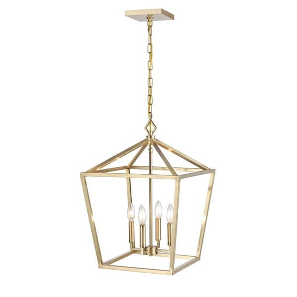Pendant Light Gold Lantern Geometric Frame Four Light Candelabra