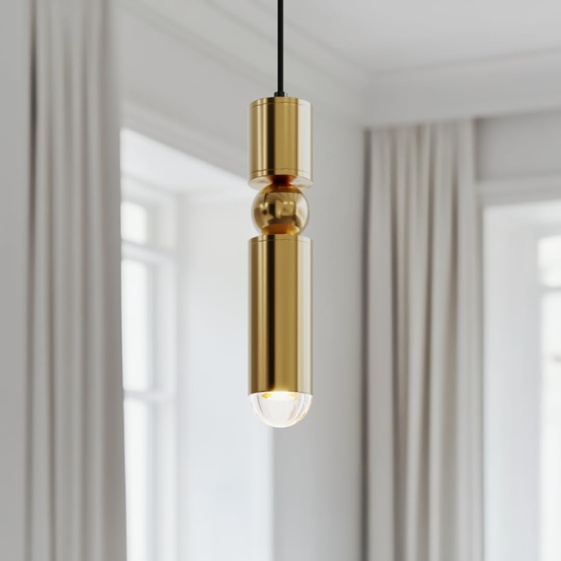 Pendant Light Gold Toned with Minimalist Circular Hoop