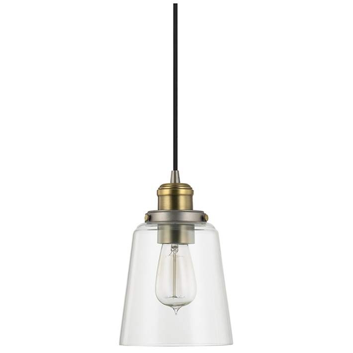 Pendant Light Graphite Dome with Aged Brass Interior and Knurled Socket