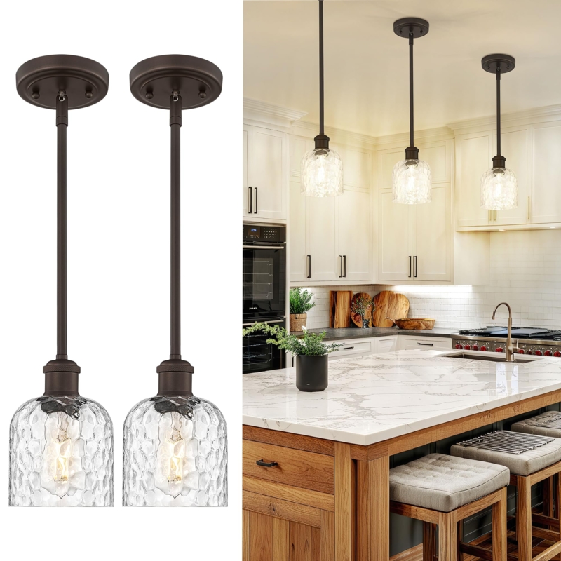 Pendant Light Hammered Glass Bronze Finish Cone Shape Adjustable