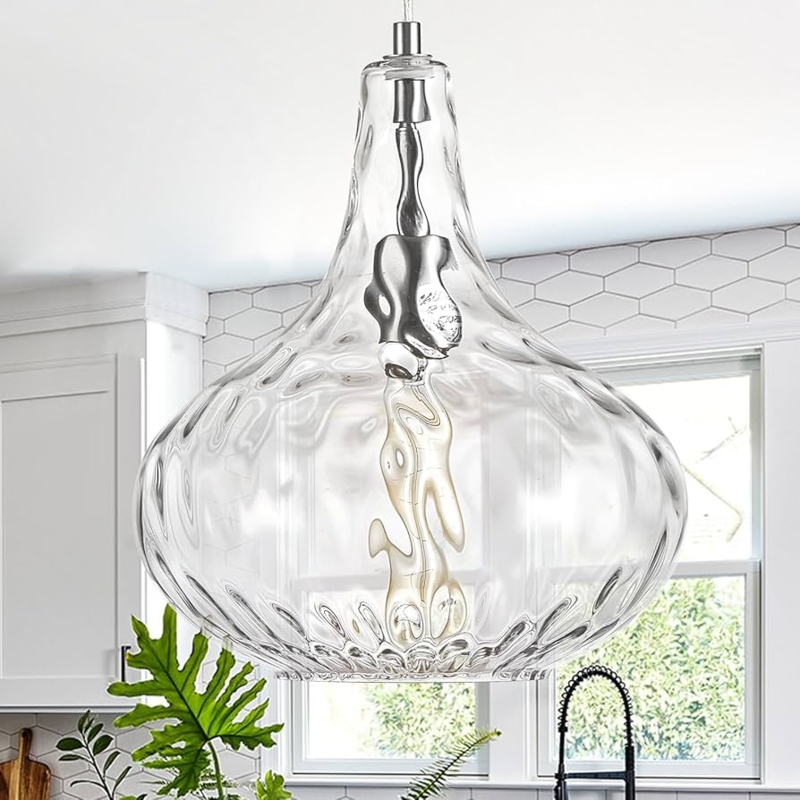 Pendant Light Hammered Glass Brushed Nickel Dome Shade Lighting